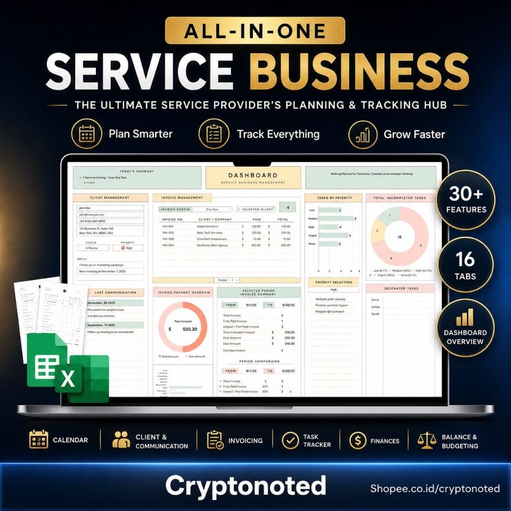 Pencatatan Keuangan untuk Bidang Jasa Lengkap, All-in-One CRM & Bookkeeping Template: Task, Invoice 