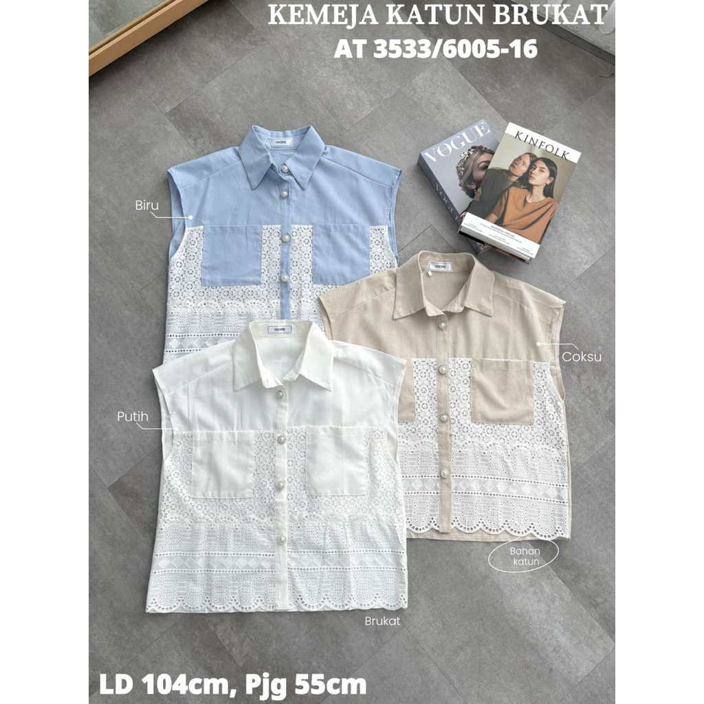 kemeja katun brukat, atasan vivorie, vest bangkok, atasan bkk, atasan premium, outer mewah, kemeja b