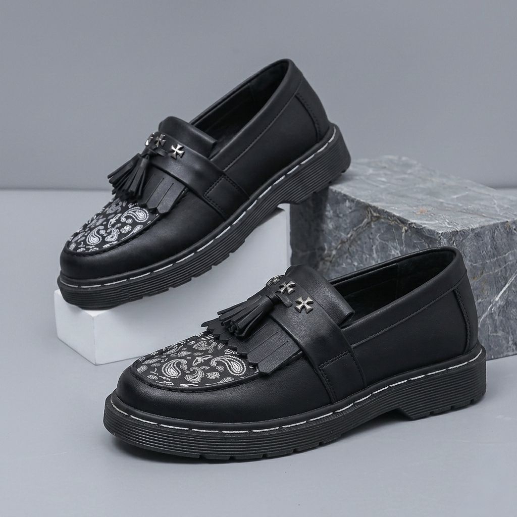 Sepatu Loafers Docmart Skena Pria Casual Motif Paisley Spike Rumbay