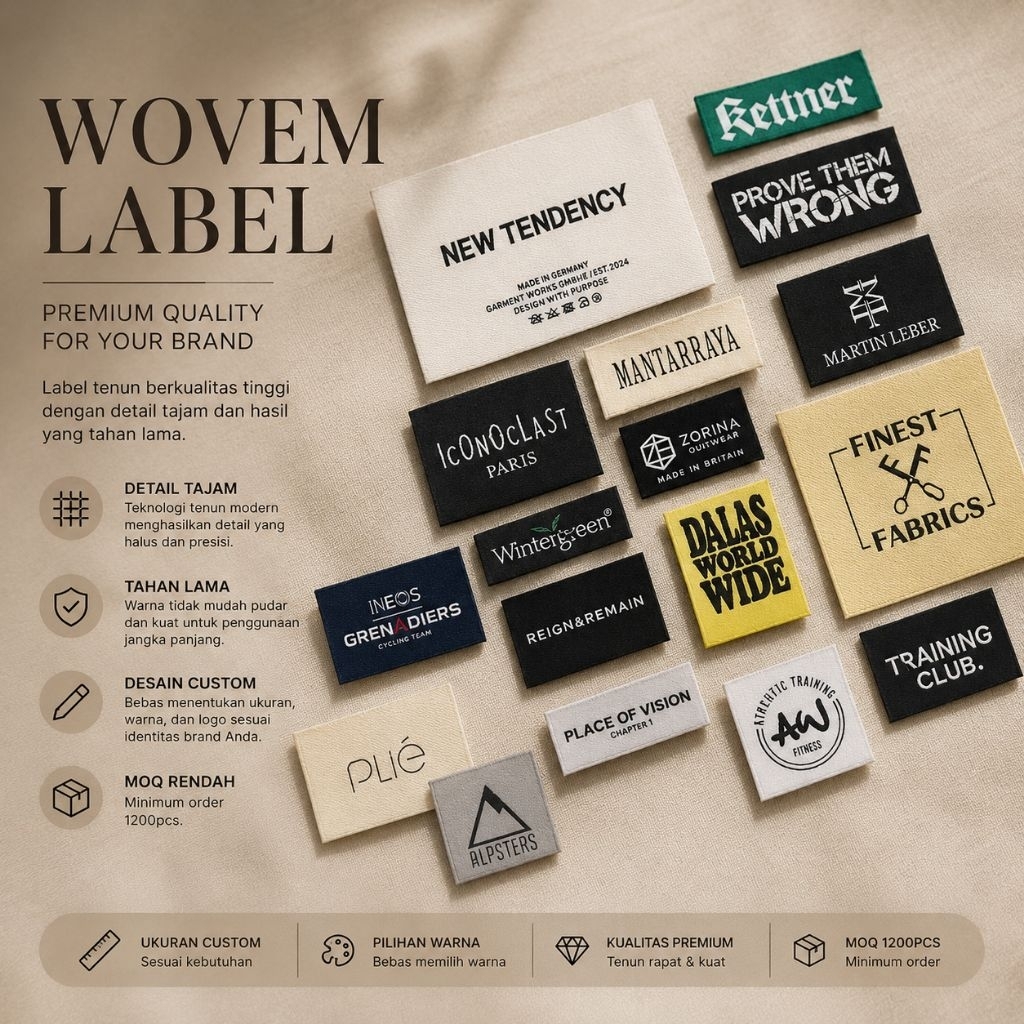 Label Woven Damask Label Bordir Label RajutLabel Custom Desain Label Baju Label Tag Label Murah