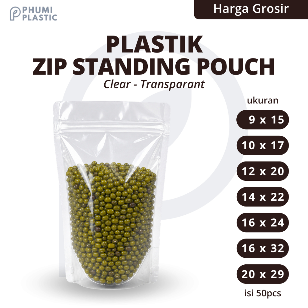 Plastik Standing Pouch ZIP Clear Transparant Bening | Clear Standing Pouch Seal 50pcs