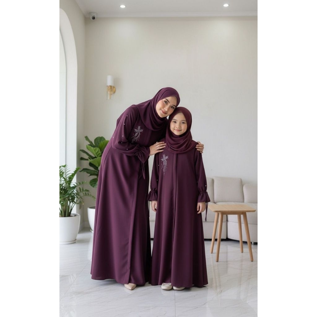 abaya couple ibu anak - Aisha abaya polos bordir - Sabrina anti UV premium | abaya lebaran mewah mod