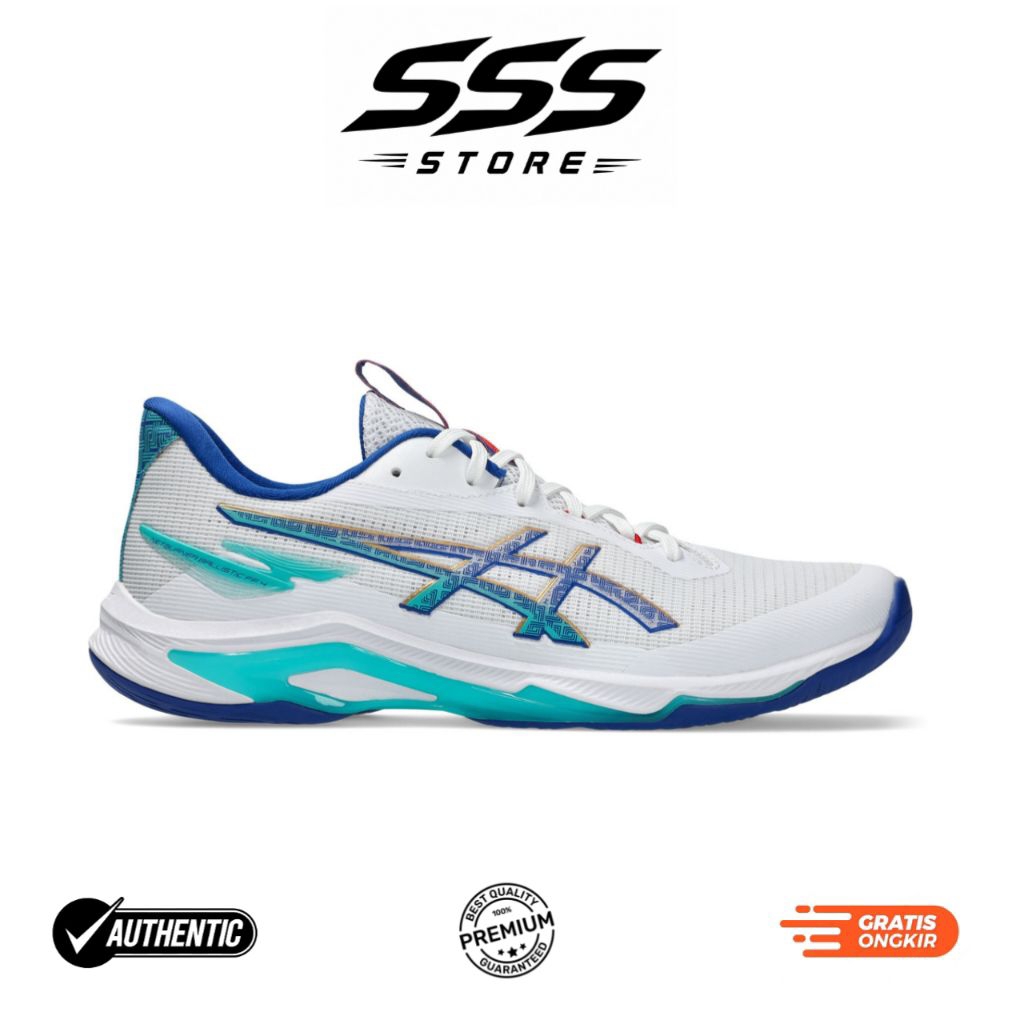 SEPATU ASICS NETBURNER BALISTIC FF 4 WHITE BLUE CYAN