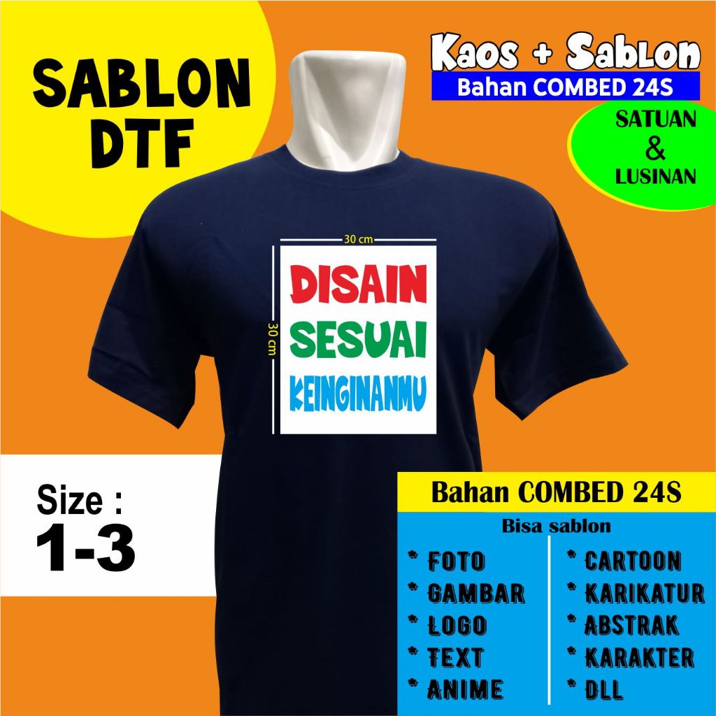 Kaos sablon custom anak | Kaos Combed 24s + Sablon DTF
