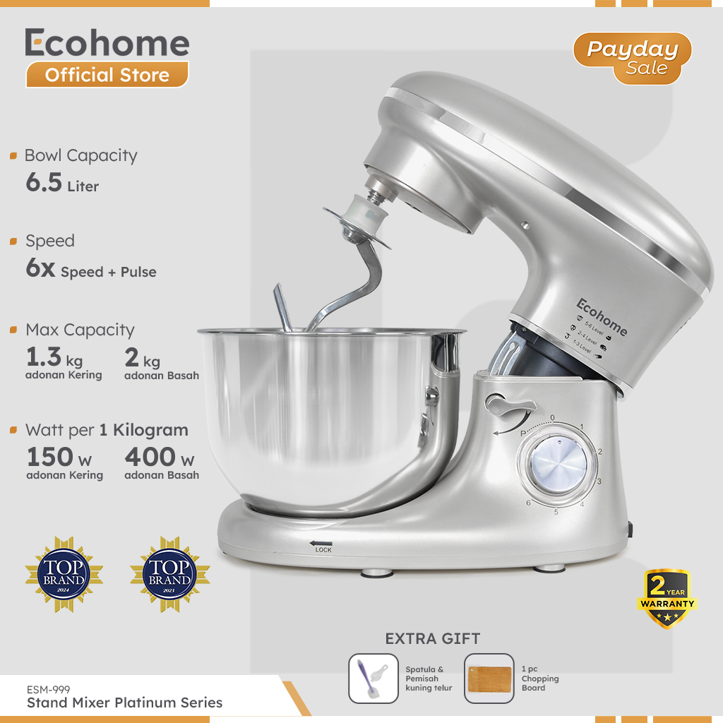 ECOHOME Stand Mixer Platinum Series ESM999 Premium Stand Mixer Heavy Duty 6.5L Capacity