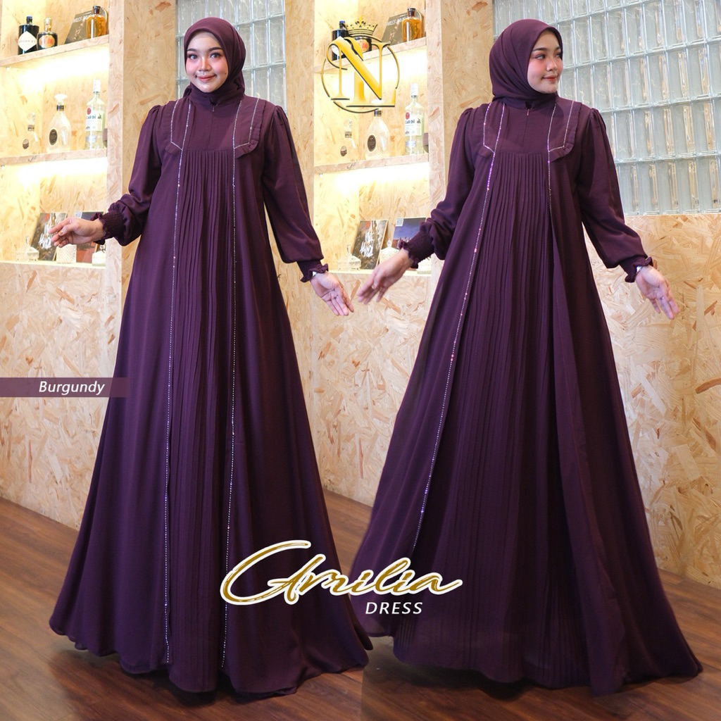Nalafashion Avrilia Set Hijab Dress Ceruty Babydoll zipper depan (busui) tangan smoke (wudhu frandly