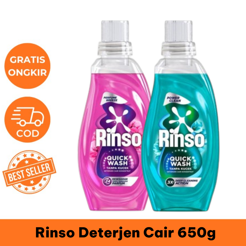 Rinso Quick Wash Deterjen Cair Botol 650g