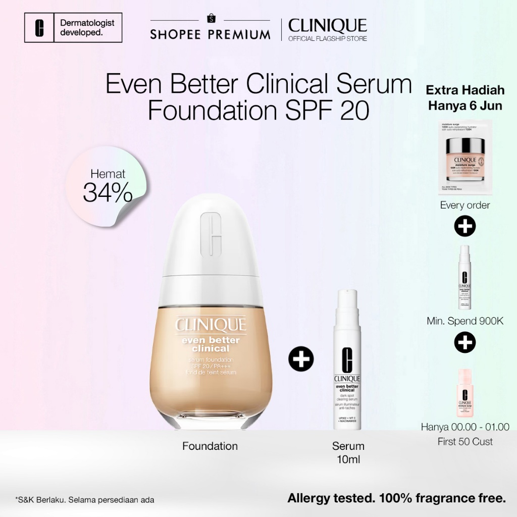 Clinique Official Even Better Clinical Serum Foundation SPF 20/ PA+++ | Skincare Infused Makeup [6.6