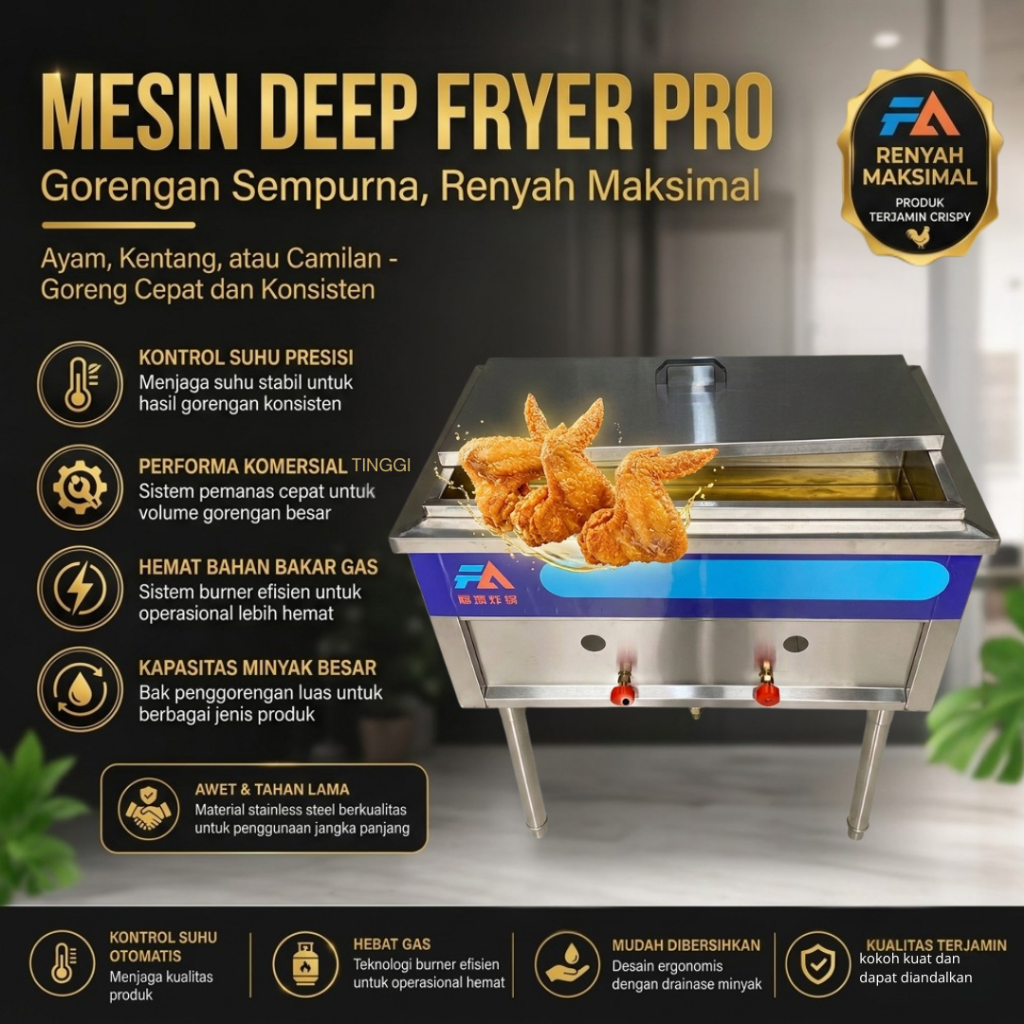 Mesin Penggoreng Standing Kaki Deep Fryer Gas 2 Tungku Stainless Kapasitas 40 liter Perlengkapan Dap