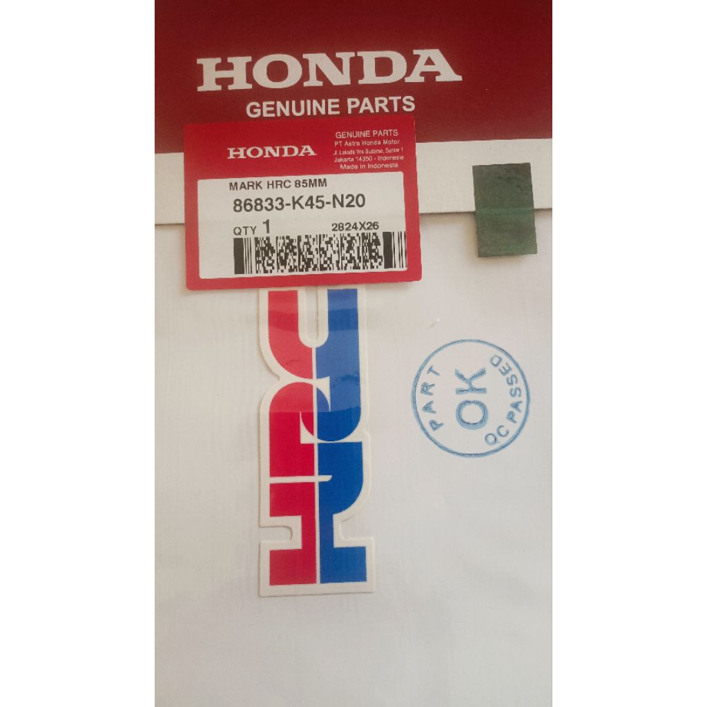 stiker logo emblem STICKER HRC CBR 150R ORI AHM 86833 K45 N20 ORIGINAL Honda 86833K45N20 Masih SEGEL