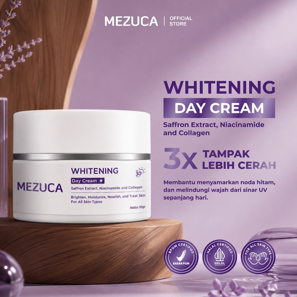 Day Cream Mezuca Krim Pagi Mencerahkan Memutihkan atasi Jerawat Bekas Jerawat Flek Hitam di Wajah