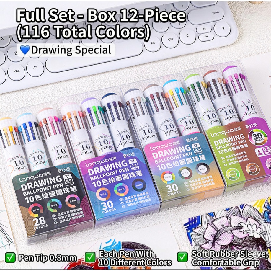 Languo Multicolor Drawing Ballpoint 28 & 30 Colors / Bolpoin Warna Languo / Pulpen Warna Warni Set 3