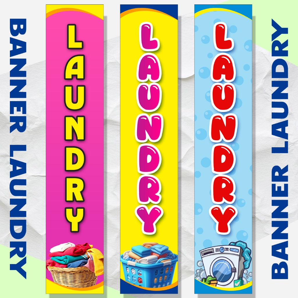 Banner Laundry Vertikal Hiasan Toko / Banner Laundry Premium Tebal Bahan 280 GSM