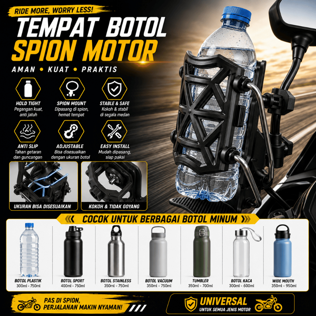 Tempat Botol Minum Spion Motor Original/Aksesoris sepeda motor/Holder botol minum motor/CUP HOLDER