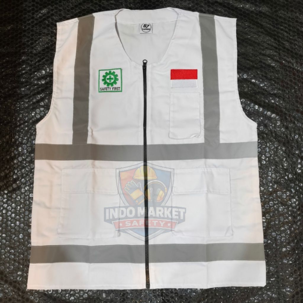 Rompi Safety Bahan Drill / Rompi Kerja proyek Lapangan Warna Putih