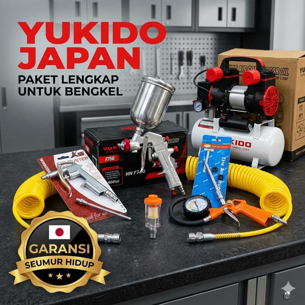 PAKET LENGKAP MURAH (5 ITEM) KOMPRESOR /SELANG KOMPRESOR/ SPRAY GUN Mesin Kompresor Listrik Oilless 