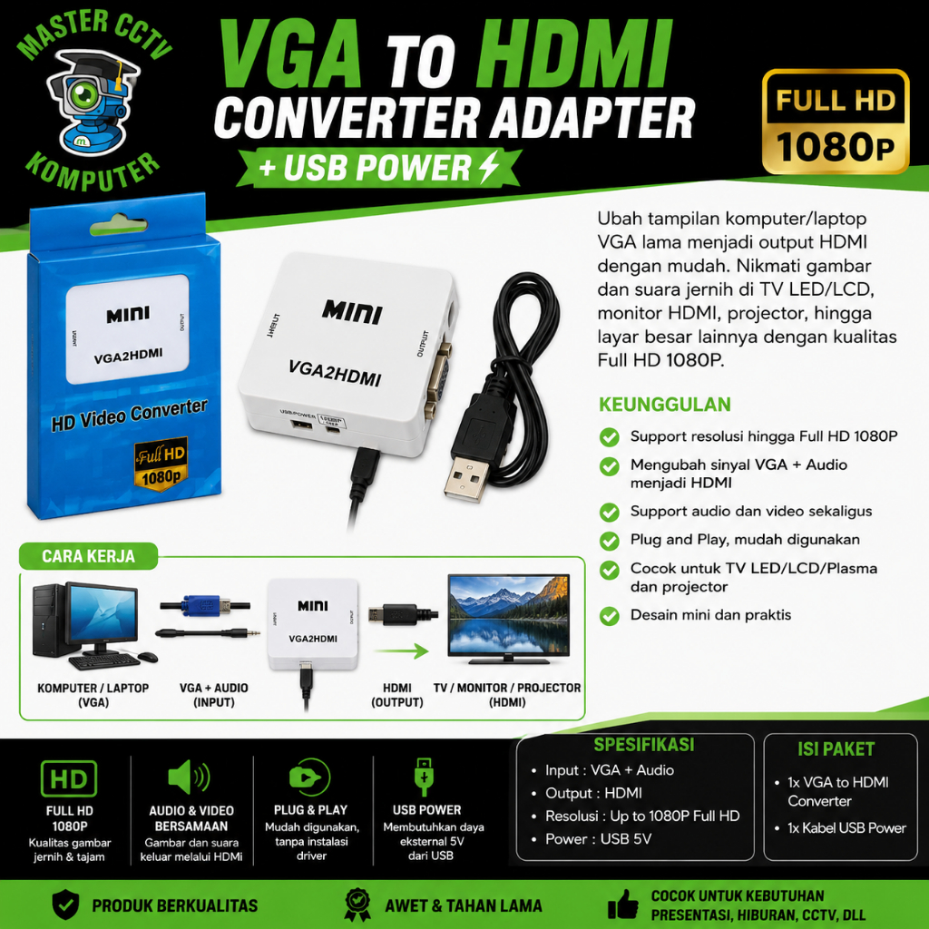 Vga To Hdmi/ Converter VGA to HDMI Adapter With USB Power