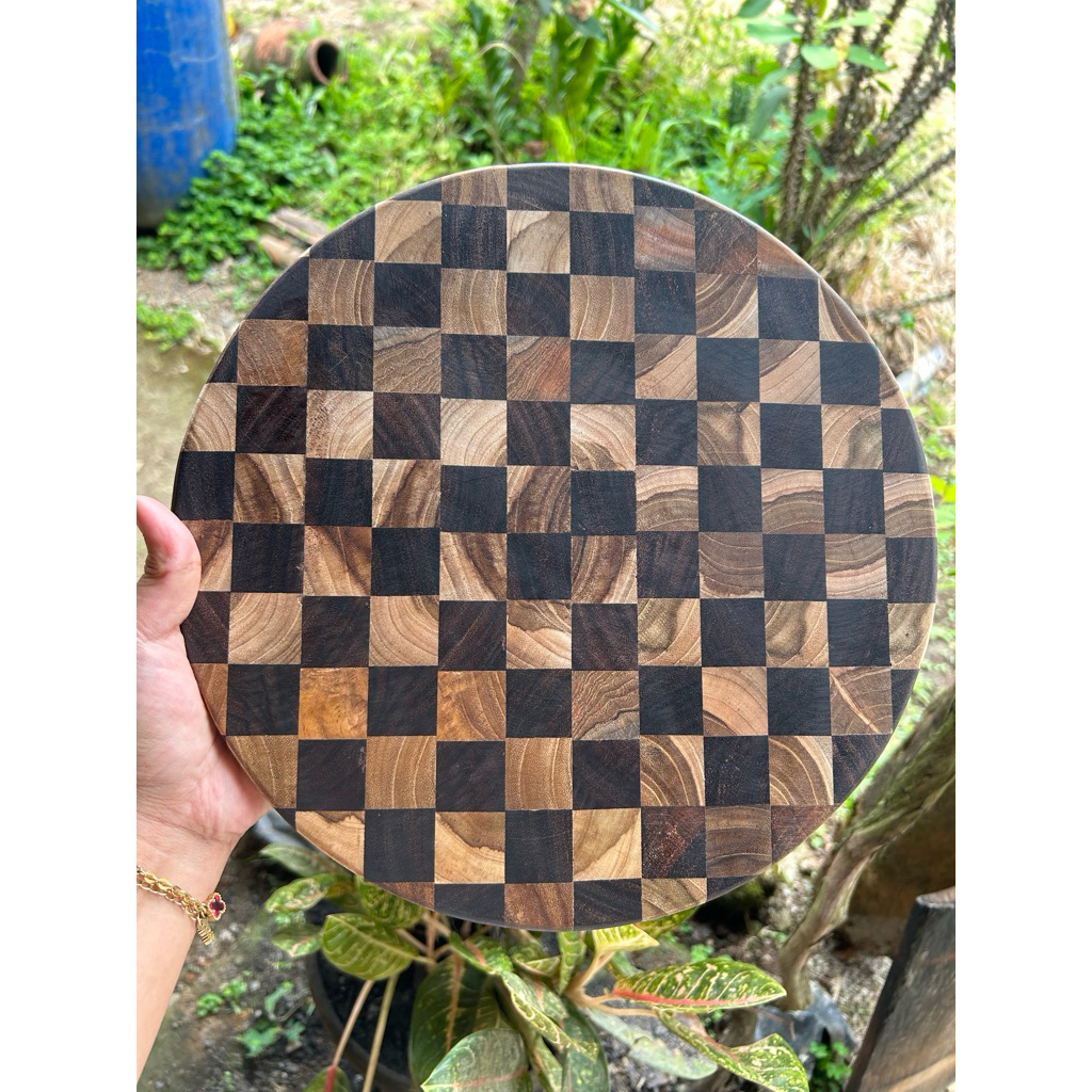 READY  Talenan bundar motif catur / Kayu jati sono / talenan premium / papan pemotong
