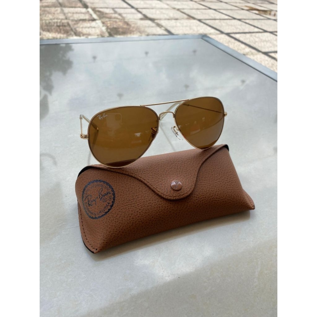 kacamata ray-ban aviators size 62 rosegold kaca coklat