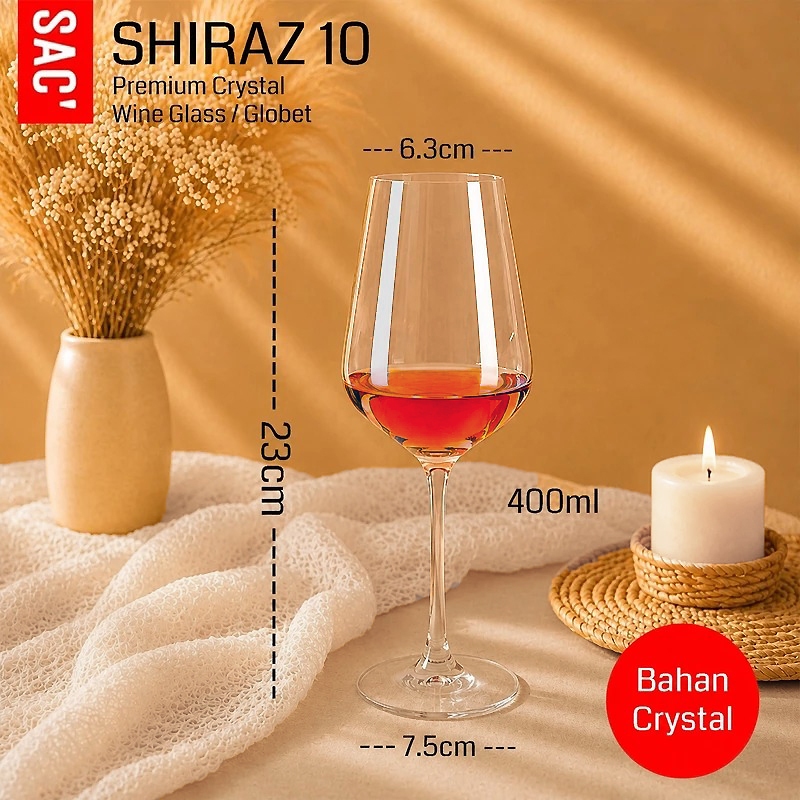 SHIRAZ 10 Gelas Wine Kaca Wine Globet Wine Glass Anggur Crystal Glass Gelas Kristal Red Glass