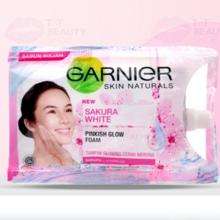 1 renceng GARNIER SAKURA WHITE PINKISH GLOW FOAM isi 12 sachet 9 ml, sabun cuci muka/wajah membersih