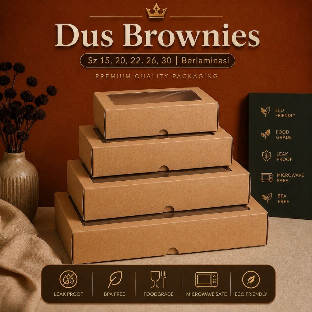 box brownies laminasi / dus brownies kraft / dus kue / kemasan brownies
