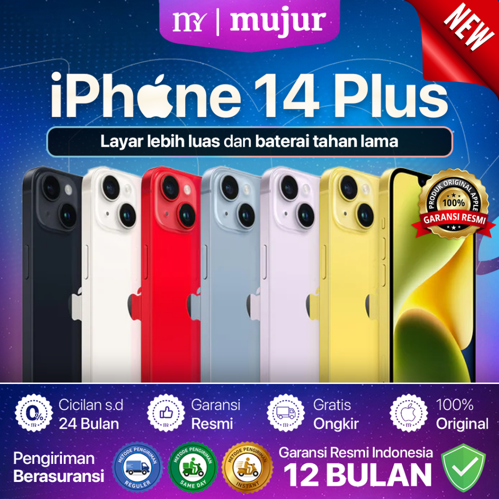 MUJUR | Apple iPhone 14 Plus 128GB 256GB 512GB Midnight Starlight Blue Purple Yellow Red - Garansi R