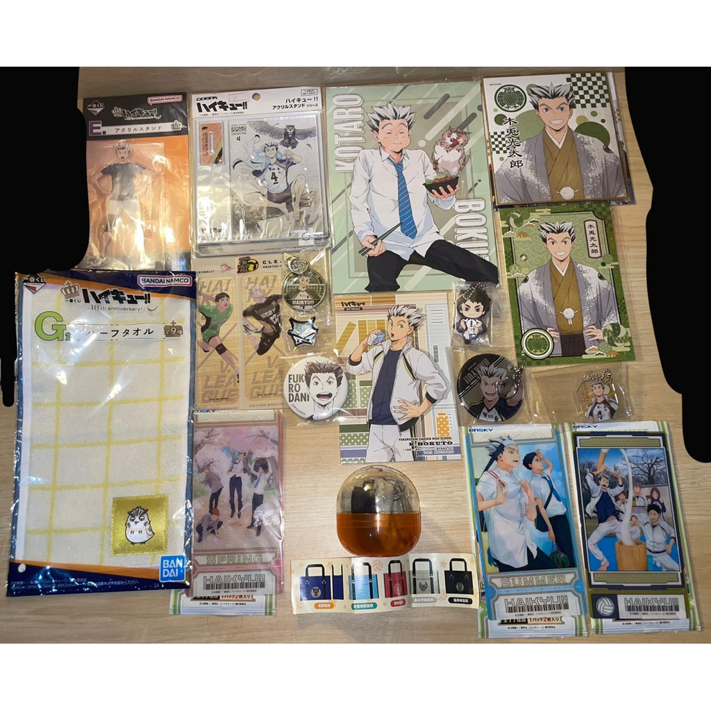 official Haikyuu merch photocard, mochi,standee,ticket,badge Official Bokuto Ushijima merch haikyuu