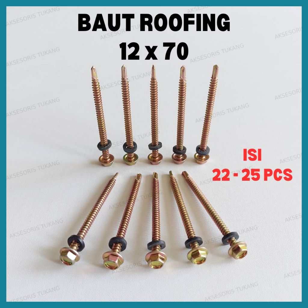 Baut Roofing 12x70 7cm Isi 25 Pcs Skrup Baut Baja Ringan SDS 12 x 70 mm