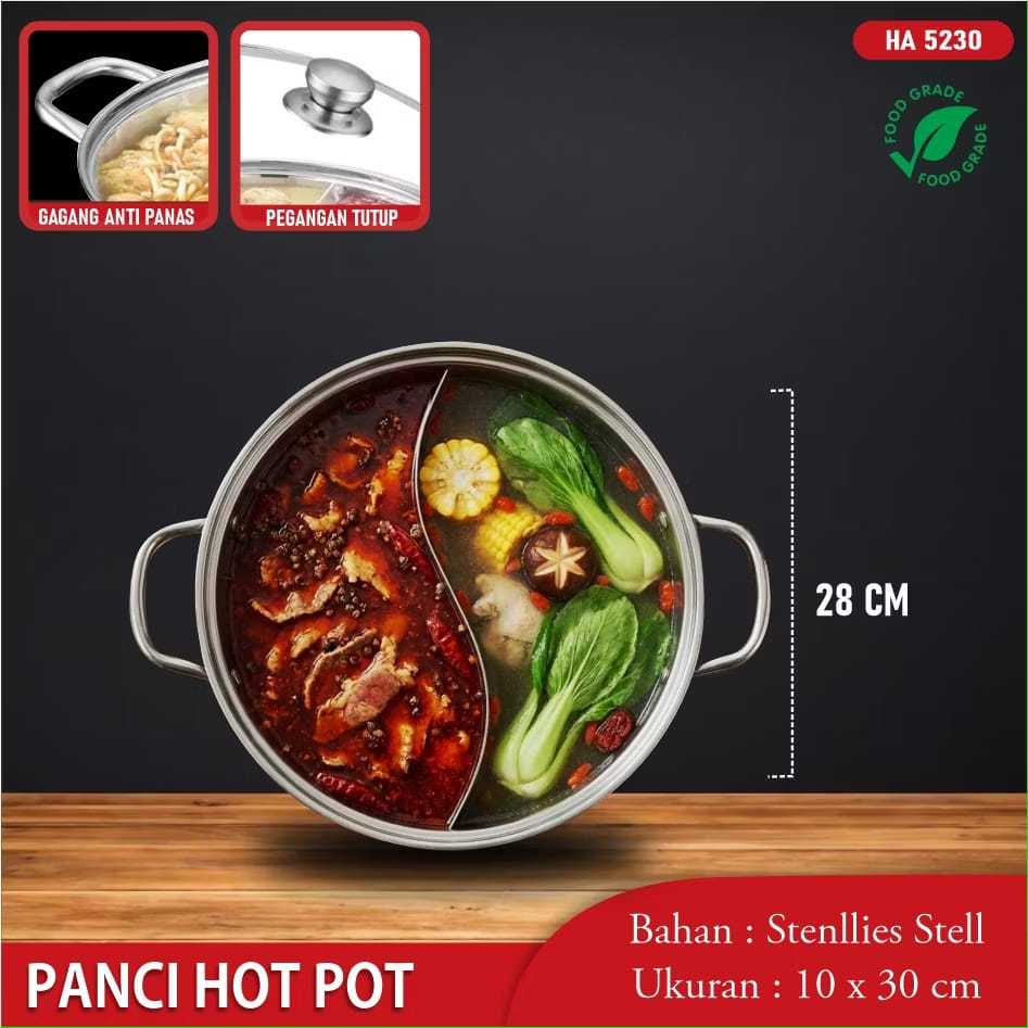 Panci Hotpot Panci Shabu 2 Sekat Tutup Kaca Steamboat Suki Grill BBQ