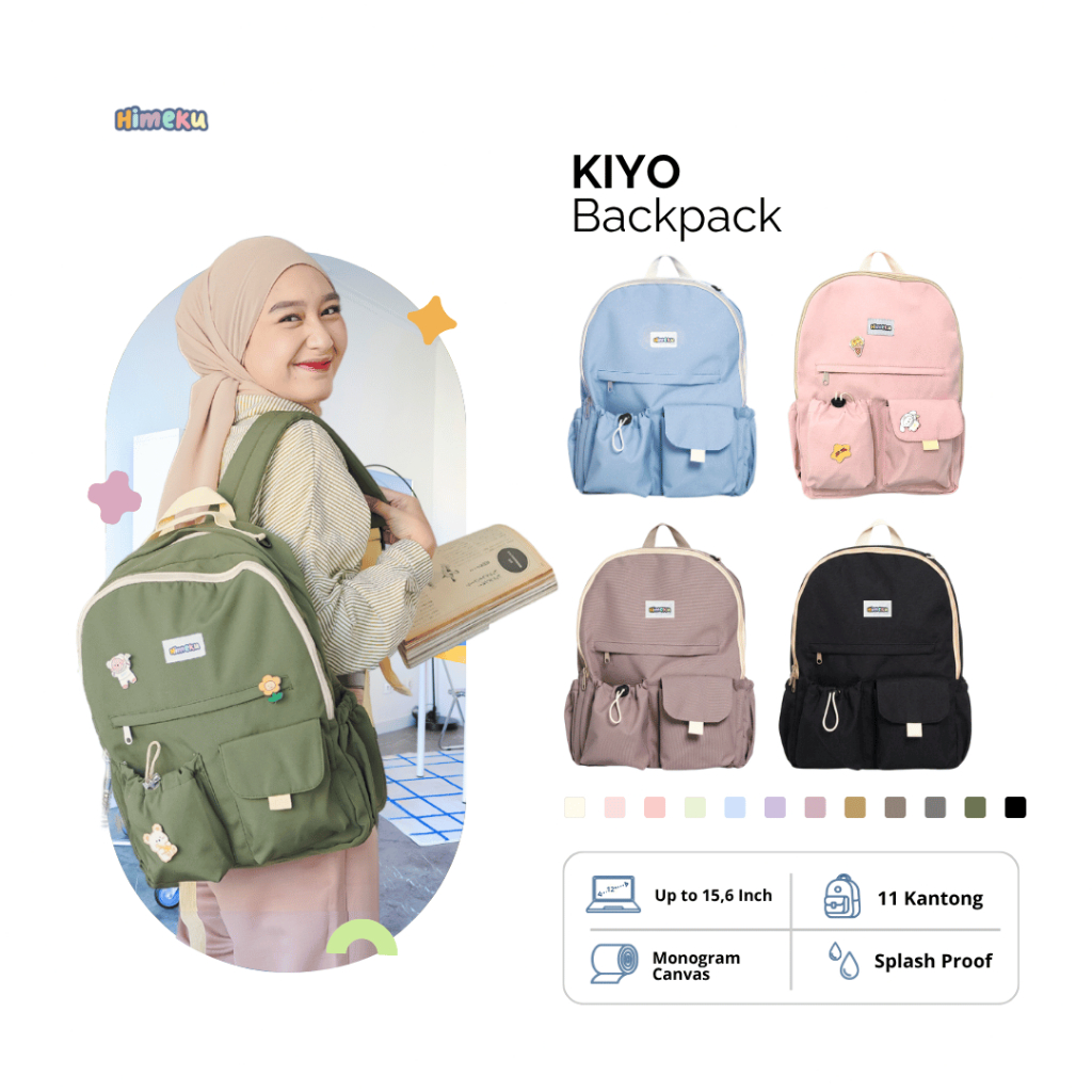 Himeku KIYO Backpack - Tas Sekolah Besar - Ransel Kanvas Pria Wanita