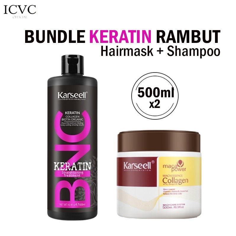 Paket 2in1 KARSEELL | Smooth Keratin Shampoo + Hair Mask Smoothing Treatment / Masker Rambut Korea P