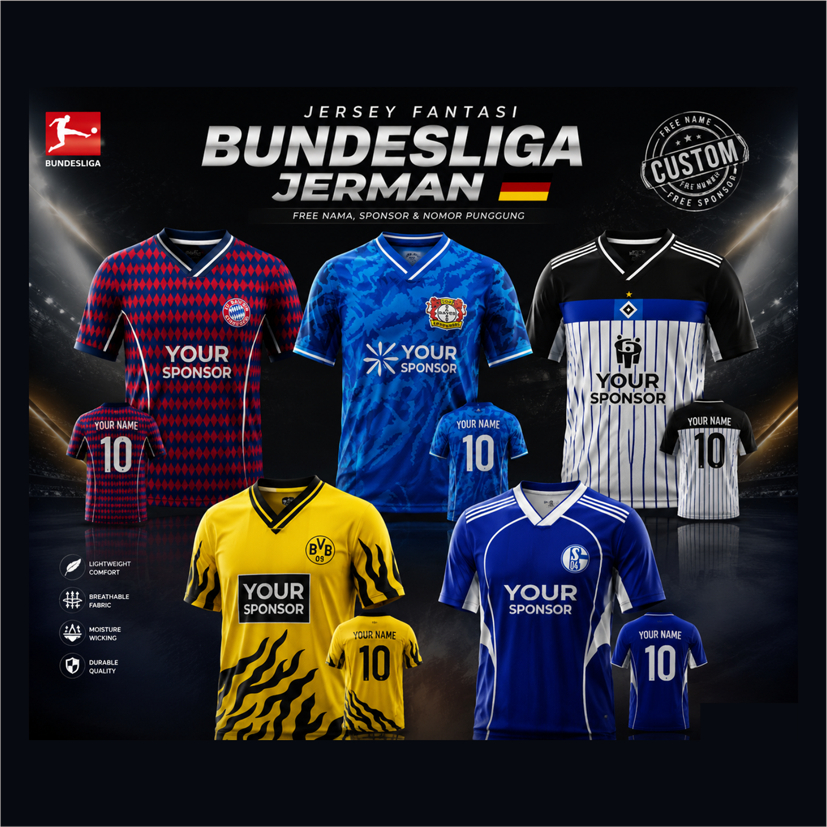 JERSEY FANTASI BUNDESLIGA JERMAN CUSTOM FREE DESAIN NAMA,LOGO & NOMER