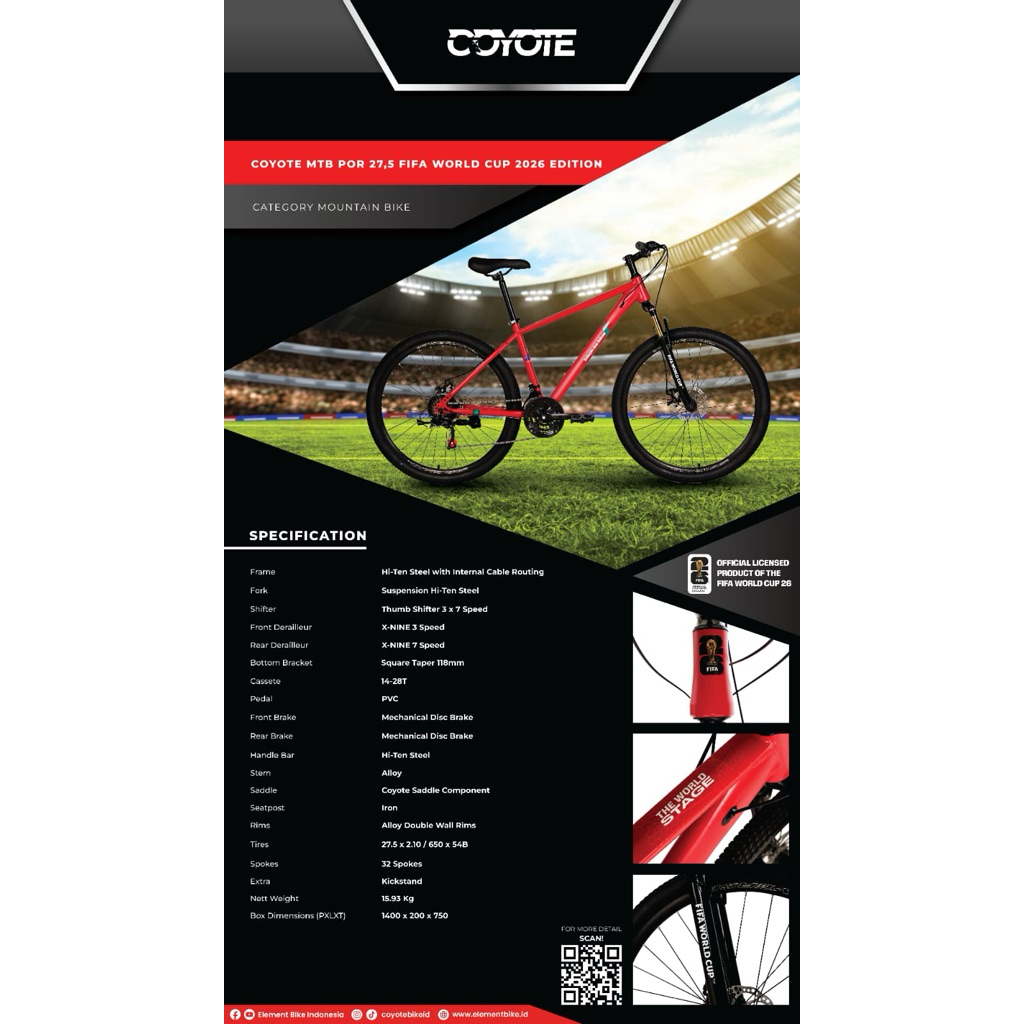 Sepeda MTB Element 27.5 Coyote Fifa World Cup 2026 Edition New