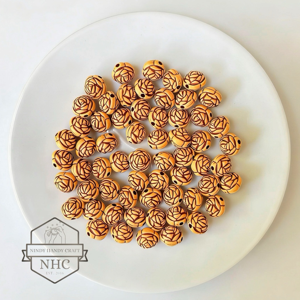 22gram Manik Kayu Corak Bunga 12mm - Manik Macrame Kayu – Monte Kayu Macrame