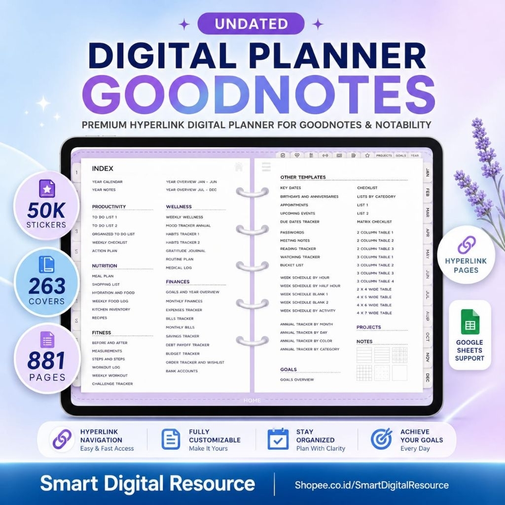UNDATED Digital Planner Goodnotes | Planner Digital Hyperlink | Perencana Goodnotes | LINK06