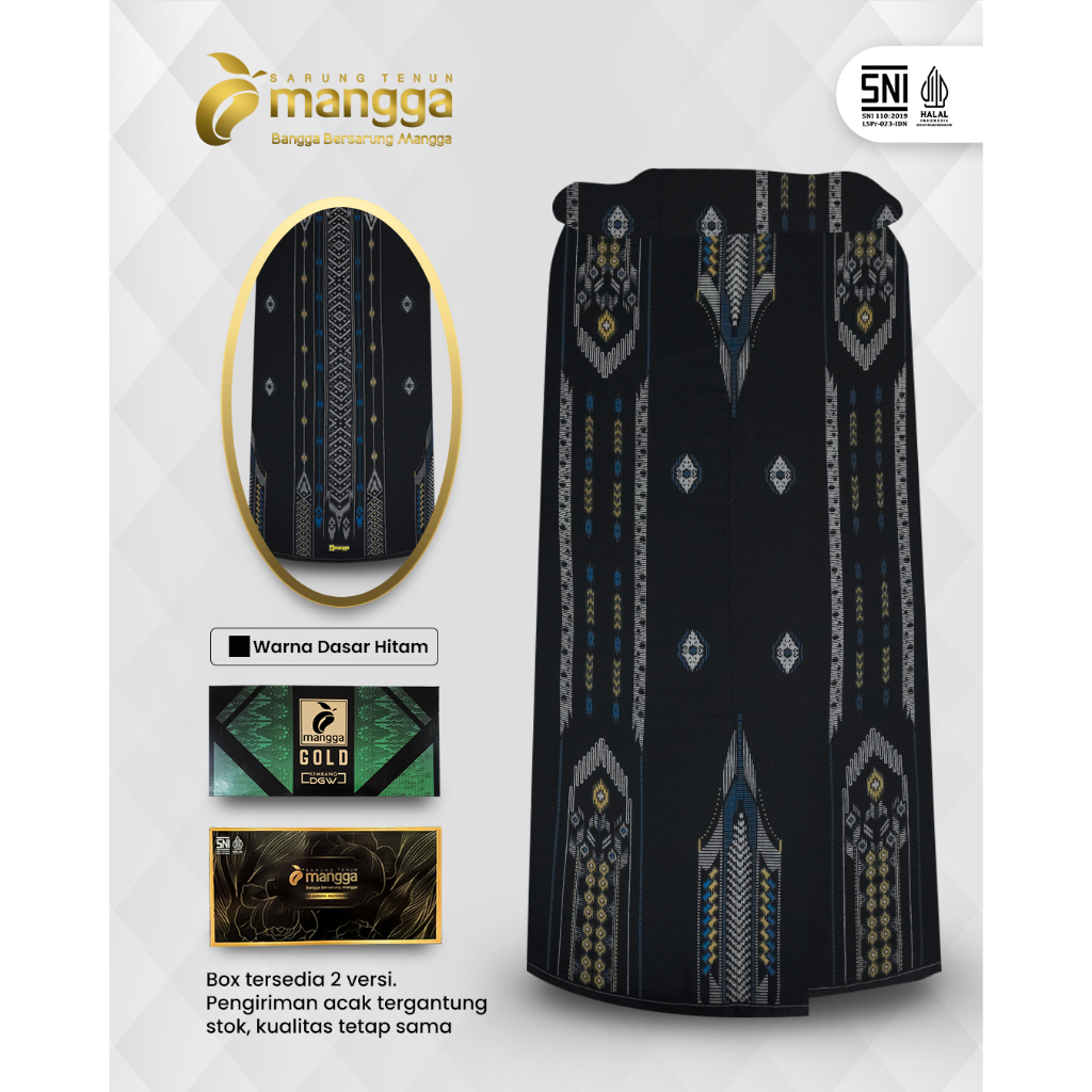 Sarung Mangga Gold Kembang DGW Hitam Kombinasi Biru GKDGW38