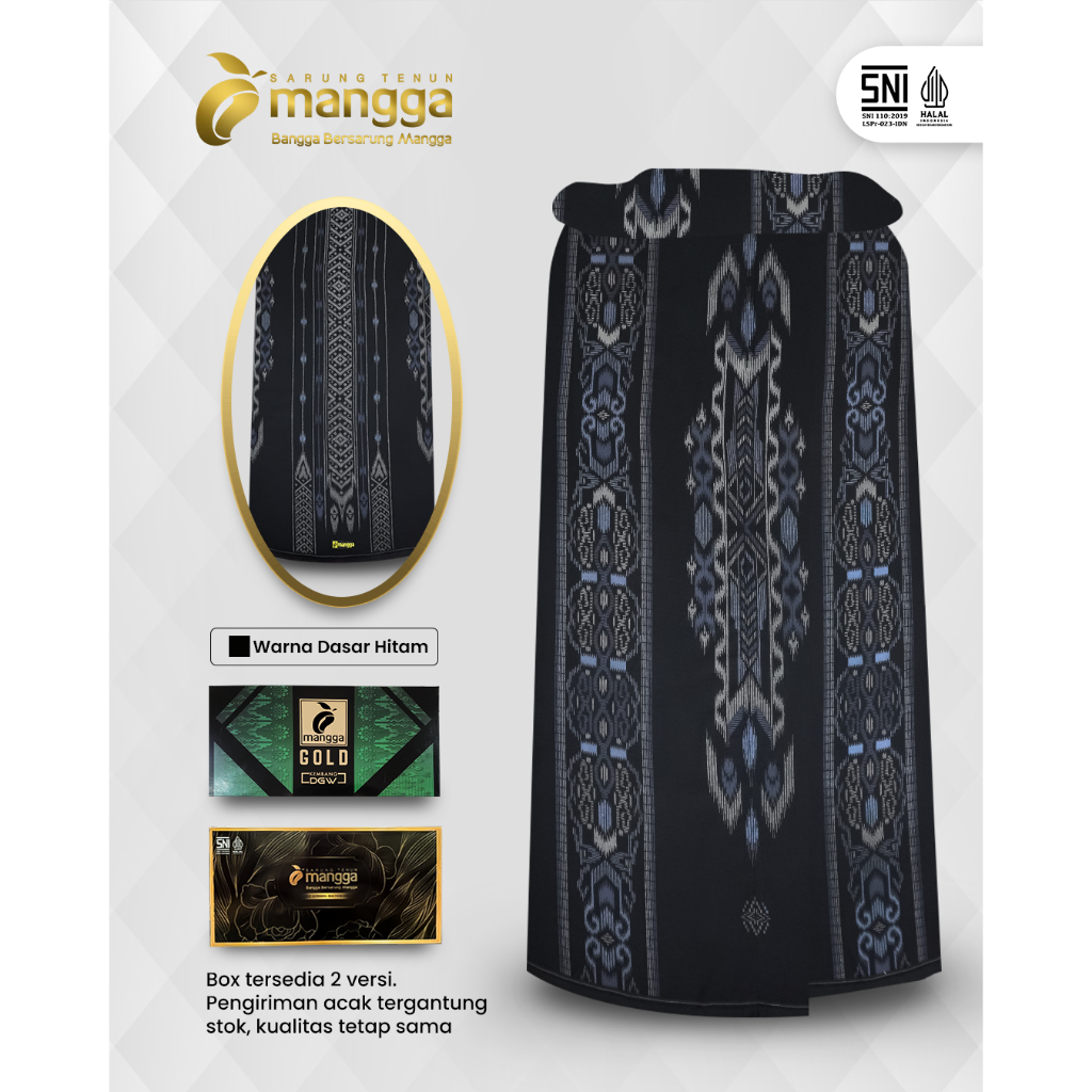 Sarung Mangga Gold Kembang DGW Hitam Kombinasi Biru GKDGW40
