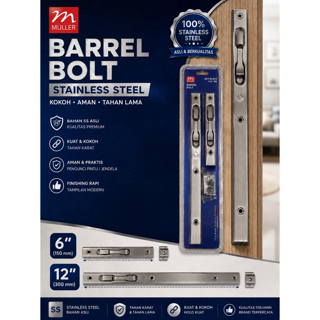 Gerendel Tanam Muller 6+12 Inch Grendel Pintu Tanam Muller