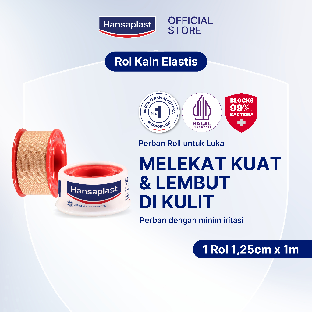 HANSAPLAST Perban Luka Roll Kain 1m P3K Perban Rol - Merekat kuat, lentur, mudah disobek