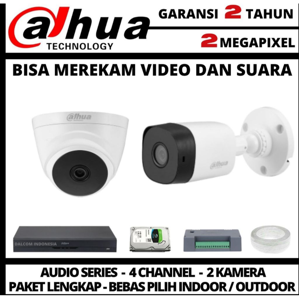 paket cctv dahua 2MP 4 channel 2 Kamera audio1080p camera cctv paket lengkap
