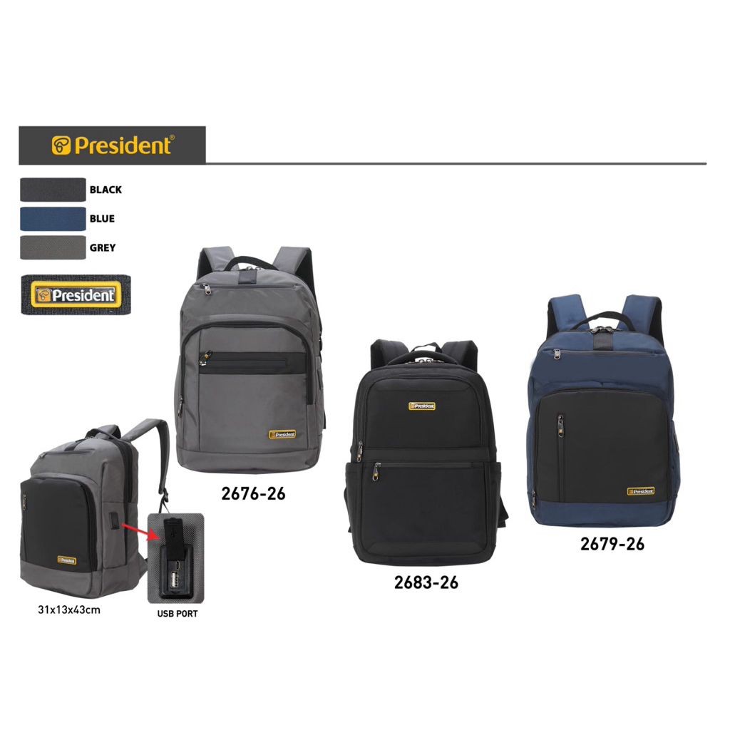 [ PRESIDENT ] | BACKPACK PRESIDENT 2683-01 | TAS RANSEL PRESIDENT | TAS PRESIDENT ORIGINAL GARANSI 2