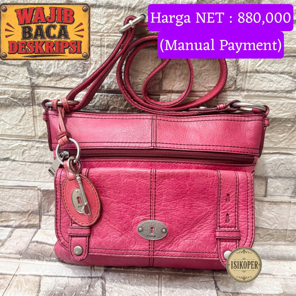 #672 NET-Preloved Fossil Maddox Top Zip Crossbody Pink