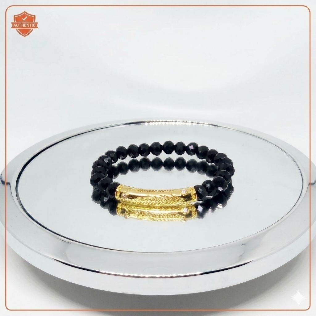 Gelang Manik Kristal Ceko Motif Ukir Daun Wanita
