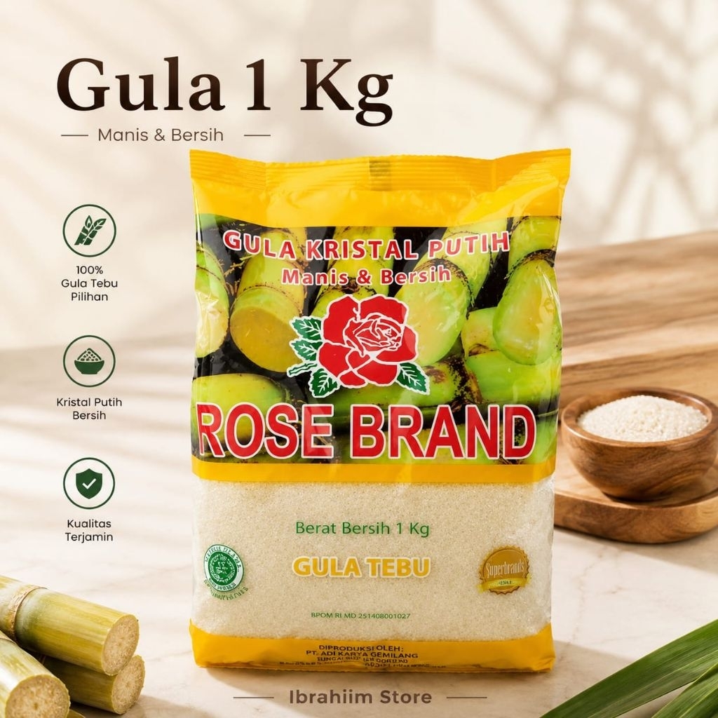 Gula Rose Brand 1 Kg / Rose Brand Gula Pasir 1 Kg Random Kuning Hijau / Gula Pasir Rose Brand 1 Kg