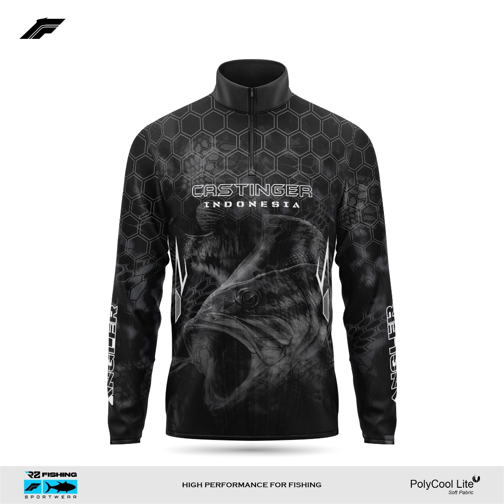 R2 SPORT Jersey Mancing Anti Uv Polycool Dryfit Custom Lengan Panjang Black Kryptk