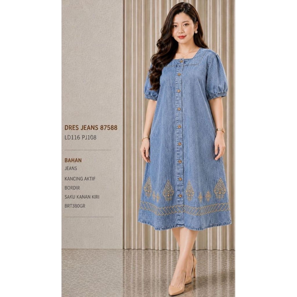 DRESS JEANS JUMBO LENGAN PANJANG DAN PENDEK