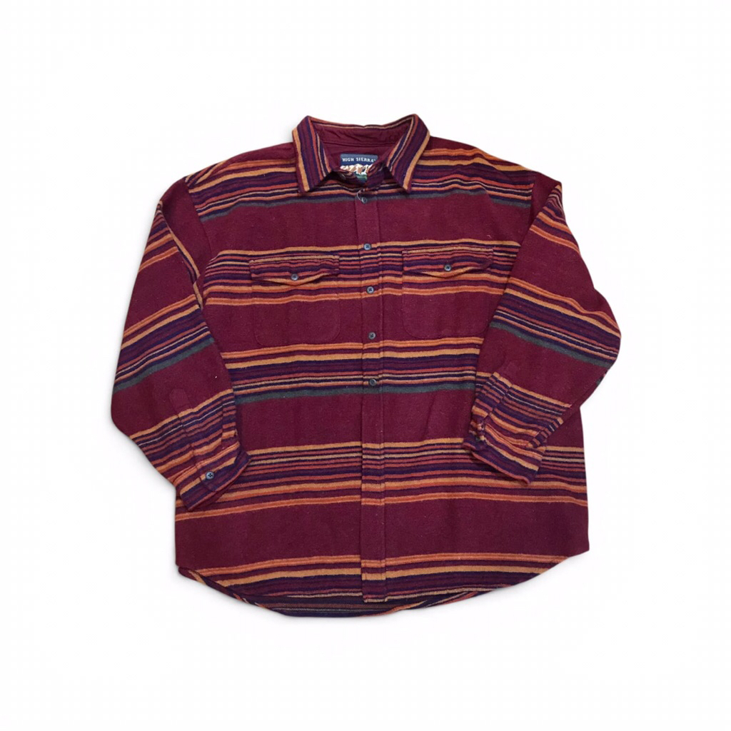 Vintage High Sierra American Navajo Blanket Flanne Shirt red Maroon Striped  Long Sleeves  Size xl