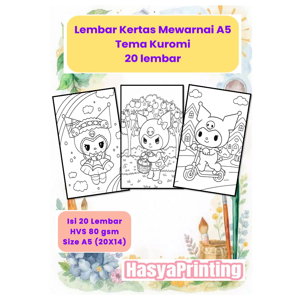Lembar Kertas Mewarnai A5 KUROMI 20 Lembar