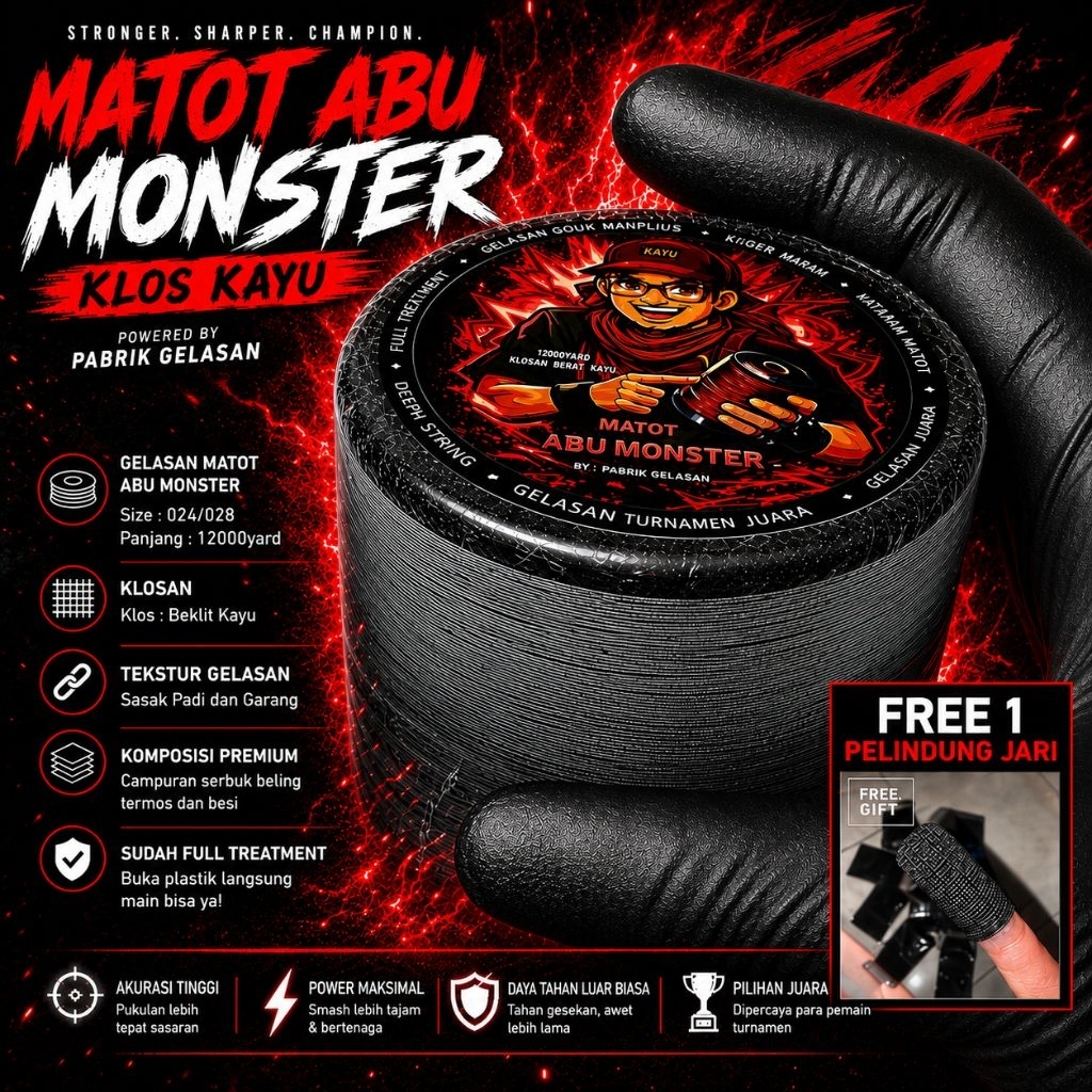 Gelasan 12000yard MATOT ABU MONSTER 12000yard size 024/028 (Abu Monster Asli Pabrik Gelasan)